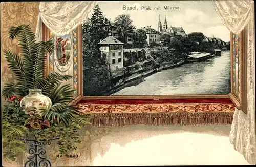 Passepartout Litho Basel Bâle Stadt Schweiz, Pfalz, Münster, Blumenvase