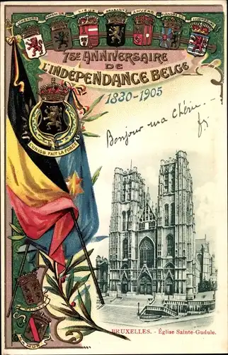 Wappen CPA Bruxelles Bruxelles, Eglise Sainte Gadule, 75e Anniversaire de l'Independance Belge