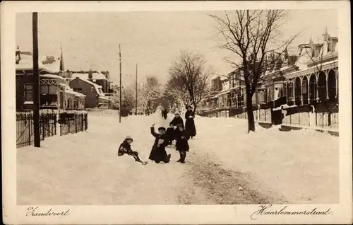 Ak Zandvoort Nordholland Niederlande, Haarlemmerstraat im Winter