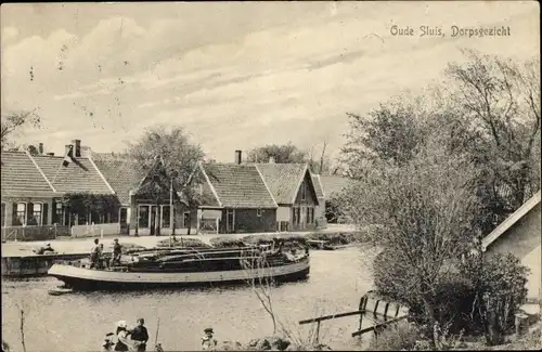 Ak Oudesluis Nordholland Niederlande, Dorfpartie, Boot