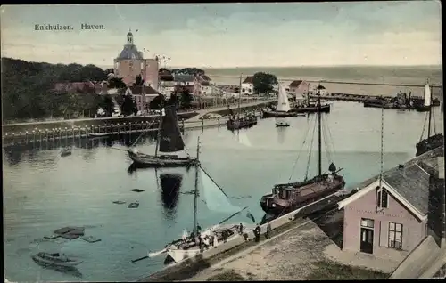 Ak Enkhuizen Nordholland Niederlande, Hafenblick