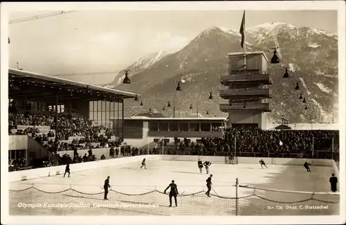 Ak Garmisch Partenkirchen in Oberbayern, Olympia Kunsteis Stadion