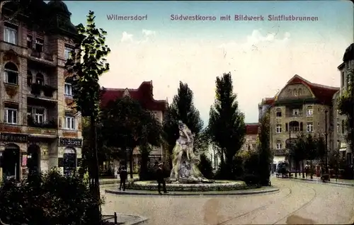 Ak Berlin Wilmersdorf, Südwestkorso, Bildwerk Sintflutbrunnen