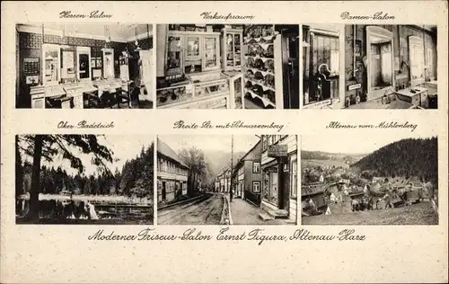 Ak Altenau Clausthal Zellerfeld im Oberharz, Friseursalon Ernst Figura, Badeteich, Breitestraße