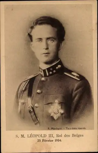 Ak König Leopold III. von Belgien, Portrait 1934