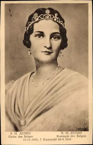 Künstler Ak Astrid von Schweden, Königin von Belgien, Portrait