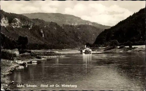 Ak Ostrau Bad Schandau Sächsische Schweiz, Großer Winterberg, Schiff