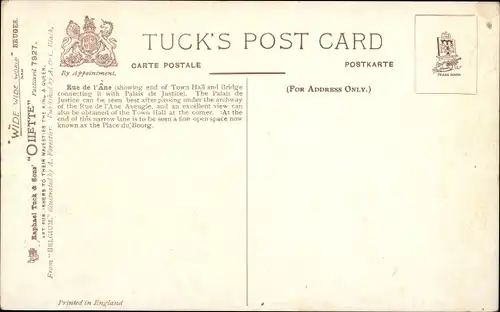 Künstler Ak Bruges Brügge Flandern Westflandern, Rue de l'Ane, Town Hall and Bridge, Palais