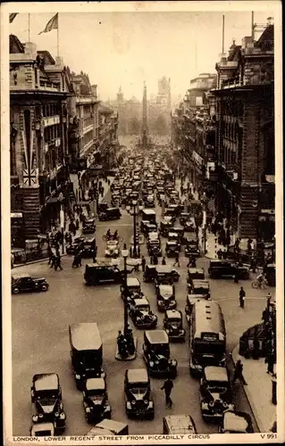 Ak London, Lower Regent St from Piccadilly Circus