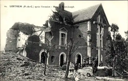 Ak Lestrem Pas de Calais, Hospice Saint Joseph apres l'invasion, Kriegszerstörung I. WK