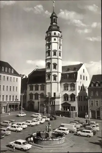 Ak Gera in Thüringen, Rathaus, Brunnen, parkende Autos