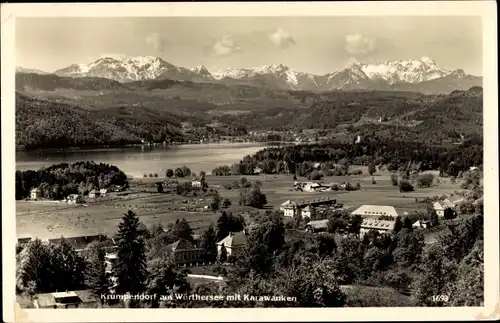 Ak Krumpendorf am Wörthersee Kärnten, Ortsansicht mit Karawanken