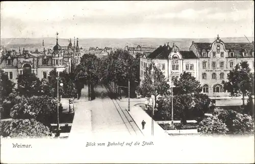 Ak Weimar in Thüringen, Blick vom Bahnhof auf die Stadt