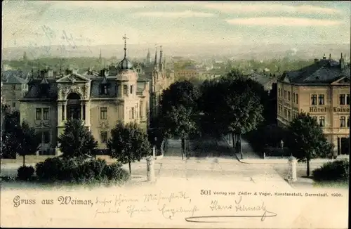 Ak Weimar in Thüringen, Blick vom Bahnhof auf die Stadt, Hotel Kaiserin