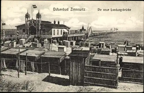 Ak Ostseebad Zinnowitz auf Usedom, Die neue Landungsbrücke