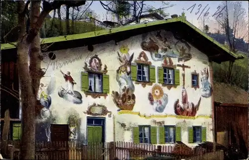 Ak Mittenwald in Oberbayern, bemaltes Haus, Fassade, aus dem Jahr 1767