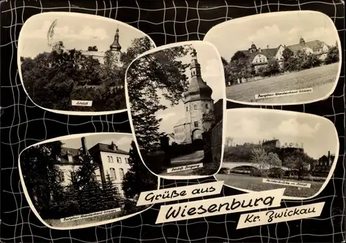 Ak Wiesenburg Wildenfels im Erzgebirge, Schloss, Bergbau Krankenhaus