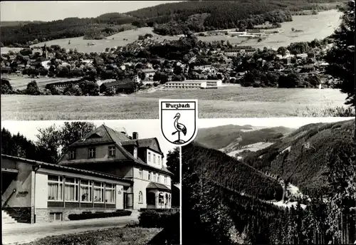 Ak Wurzbach in Thüringen, Wappen, Panorama, Teilansicht