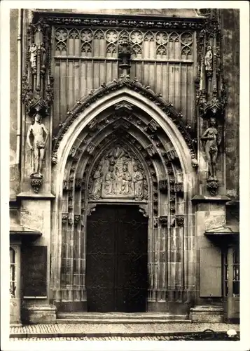 Ak Würzburg am Main Unterfranken, Südportal, Marienkapelle, vor Entfernung der Adam- und Eva-Figuren