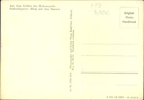 Ak Hohenwarte Thüringen, Gebiet der Hohenwarte-Saaletalsperre, Blick auf den Stausee