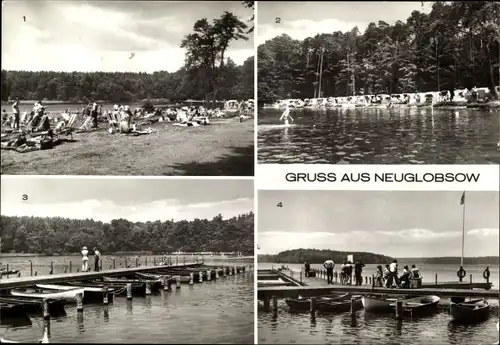 Ak Neuglobsow Stechlin Brandenburg, Am Stechlinsee, Strand, Steg, Boote, Campingplatz