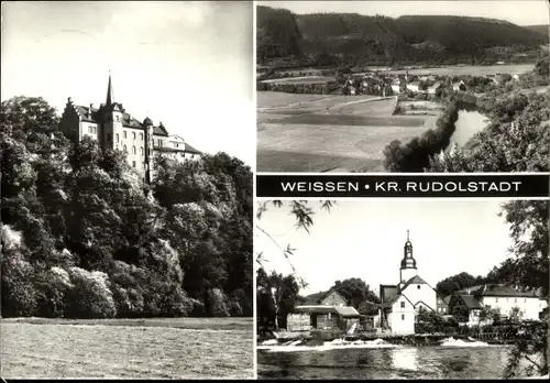 Ak Weißen Uhlstädt Kirchhasel Thüringen, Schloss, Blick vom Wasser aus, Panorama vom Ort, Kirche