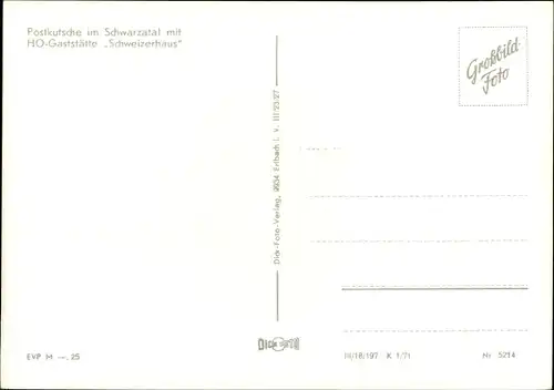 Ak Schwarzburg in Thüringen, HOG Schweizerhaus im Schwarzatal, Postkutsche