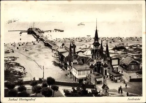 Ak Ostseebad Heringsdorf auf Usedom, Seebrücke, Strand