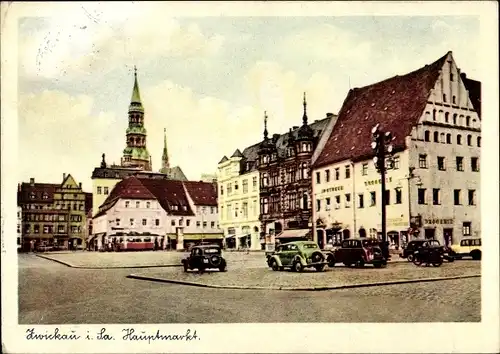 Ak Zwickau in Sachsen, Hauptmarkt, Autos