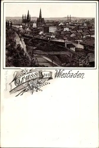 Litho Wiesbaden in Hessen, Teilansicht der Stadt