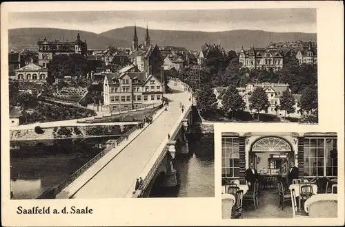 Ak Saalfeld an der Saale Thüringen, Bahnhofswirtschaft, Stadtpanorama
