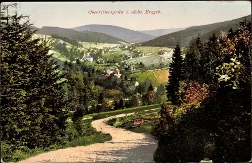 Ak Oberrittersgrün Breitenbrunn Erzgebirge, Blick vom Weg zur Stadt