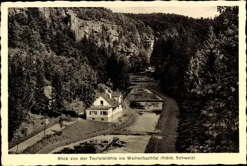 Ak Pottenstein in Oberfranken, Blick von der Teufelshöhle ins Weiherbachtal