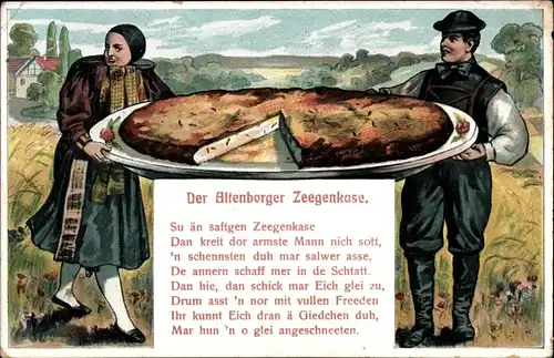 Ak Altenburg in Thüringen, Der Altenborger Zeegenkase, Ziegenkäse, Gedicht, Dialekt, Trachten