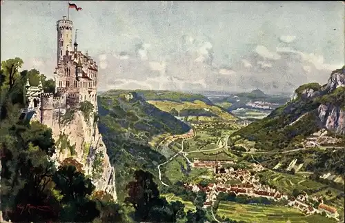 Künstler Ak Honau Lichtenstein in Württemberg, Schloss Lichtenstein, Honauer Tal