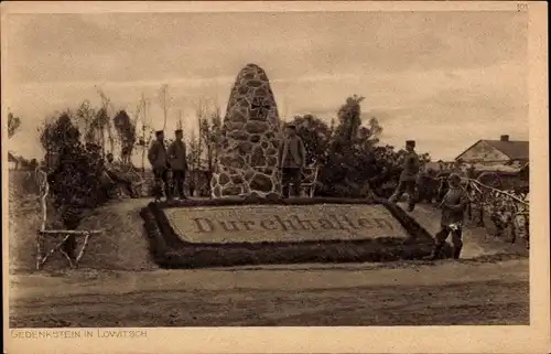 Ak Lowicz Lowitsch Polen, Kriegerdenkmal, Durchhalten, Deutsche Soldaten, I. WK