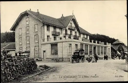 Ak Col de la Schlucht Vosges, Hotel Francais, Automobil