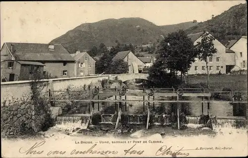 Ak La Bresse Vosges, Usine, Barrage et Pont de Cloirie