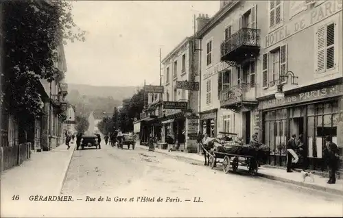 Ak Gérardmer Lothringen Vosges, Rue de la Gare et Hotel de Paris