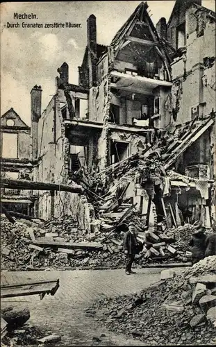 Ak Mechelen Mecheln Malines Flandern Antwerpen, durch Granaten zerstörte Häuser
