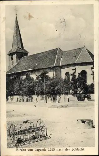 Ak Lagarde Moselle, Ansicht der Kirche nach der Schlacht 1915