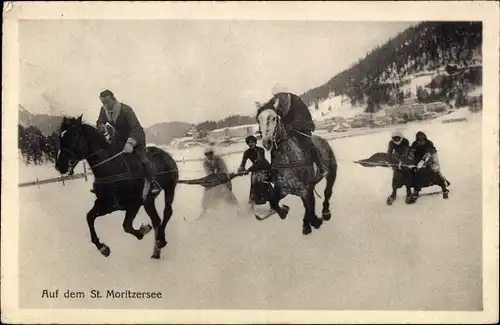 Ak Sankt Moritz Kanton Graubünden, Ski-kjöring auf dem Sankt Moritzersee