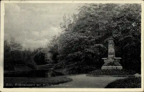 Ak Zeist Utrecht Niederlande, Wilhelminapark met Wilhelmina-Monument