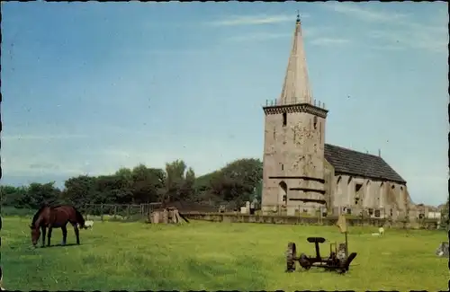 Ak Hoorn Terschelling Friesland Niederlande, 13e eeuwse Kerk, Pferd