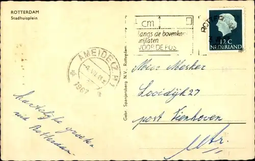 Ak Rotterdam Südholland Niederlande, Stadhuisplein
