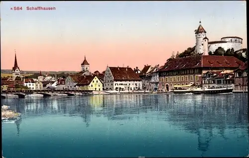 Ak Schaffhausen am Rhein Schweiz, Stadt vom Wasser aus gesehen