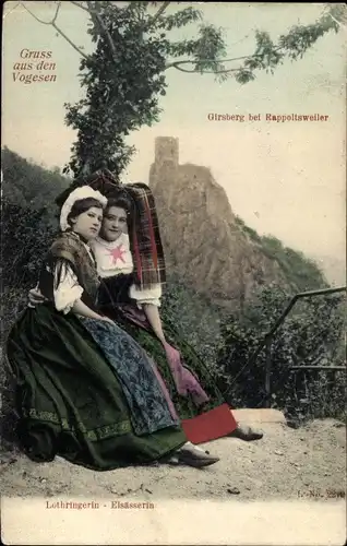 Ak Ribeauvillé Rappoltsweiler Elsass Haut Rhin, Burg Girsberg, Lothringerin, Elsässerin