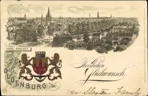 Wappen Litho Oldenburg im Großherzogtum Oldenburg, Totalansicht der Ortschaft