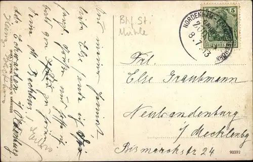 Ak Eckwarden Butjadingen, Kanalpartie, Häuser, Mühle