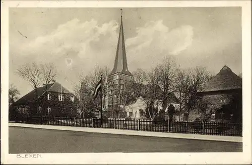 Ak Blexen Nordenham in Oldenburg, Straßenpartie mit Kirche